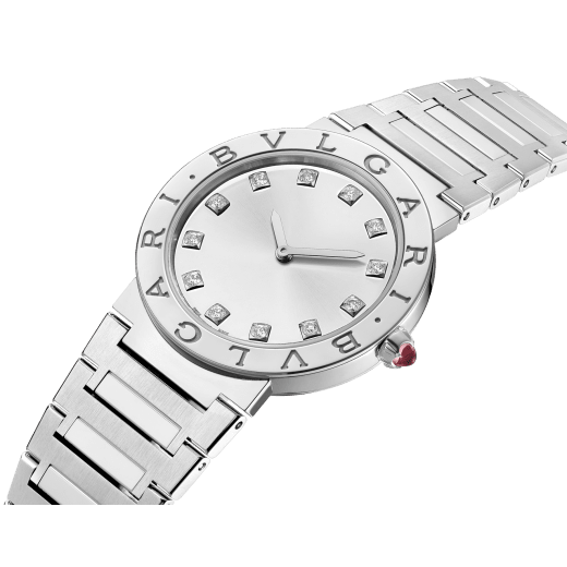 BVLGARI BVLGARI LADY watch with stainless steel case and bracelet, stainless steel bezel engraved with double logo, silver dial and diamond indexes. Water-resistant up to 30 meters 103696 image 2