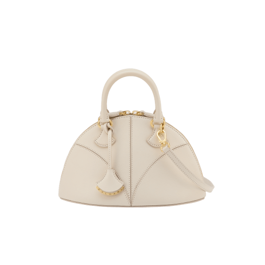 Marquise small top handle bag in black goat leather with black nappa leather lining and zipped closure. Detachable signature black goat leather charm with mirror. DAS-001-1325S image 5