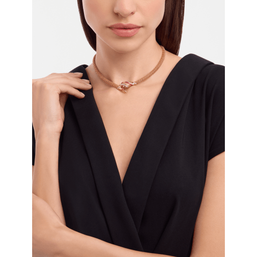 Serpenti 18 kt rose gold necklace set with pavé diamonds and brilliant-cut rubies on the head and the tail, and ruby eyes CL860443 image 1