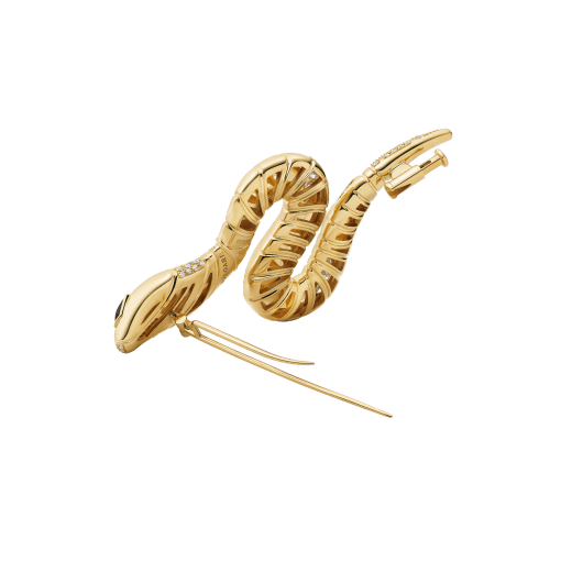 Serpenti 18 kt yellow gold brooch set with demi pavé diamonds and black onyx eyes 362634 image 3