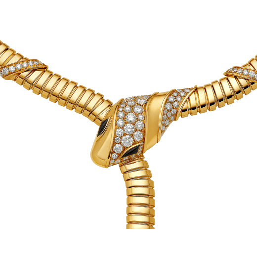 Serpenti 18 kt yellow gold necklace set with demi pavé diamonds and black onyx eyes CL860266 image 3