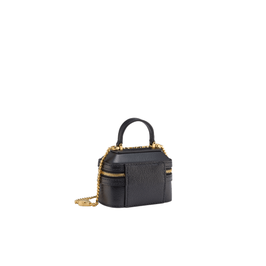 Serpenti Forever mini jewelry box bag in grained, amaranth garnet red Urban calf leather. Captivating snakehead zip pulls and light gold-plated brass chain embellishment. SEA-NANOJWLRYBOX image 2