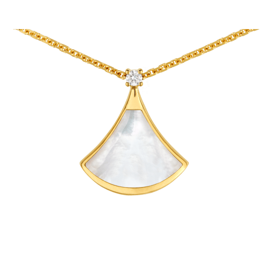 DIVAS' DREAM 18 kt yellow gold necklace with pendant set with one diamond and mother-of-pearl element 360443 image 3