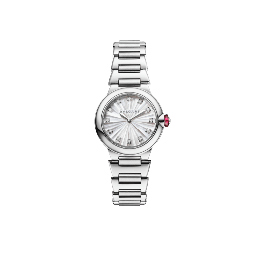 Lvcea watch in polished and satin-brushed stainless steel with white mother-of-pearl intarsio dial and 12 diamond indexes. Water-resistant up to 50 metres 103877 image 1