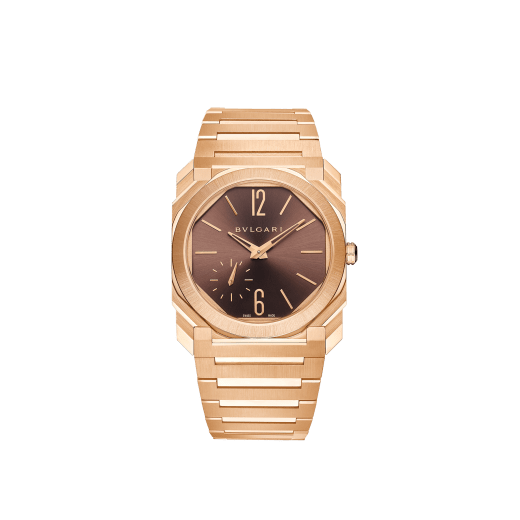 Octo Finissimo Automatic watch with mechanical manufacture ultra-thin movement (2.23 mm thick), automatic winding, satin-polished 18 kt rose gold case and bracelet and brown lacquered dial with sunray finish. Water-resistant up to 100 metres 103637 image 1