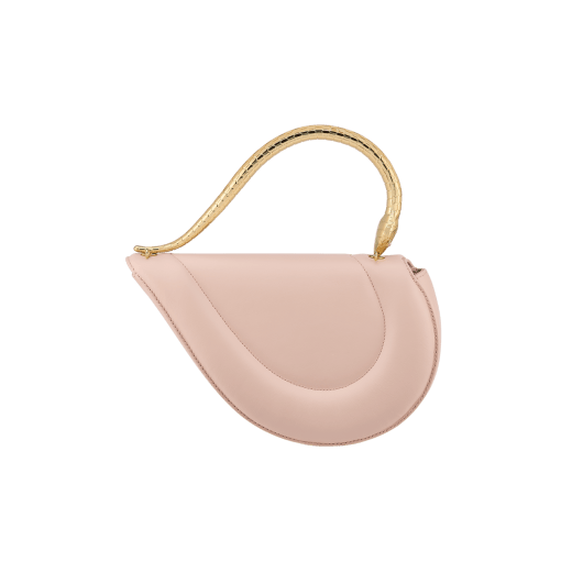 Serpenti Cuore 1968 medium top handle bag in star rose pink calf leather with crystal rose nappa leather lining. Captivating snake body-shaped top handle in gold-plated brass embellished with engraved scales and zirconia eyes; press-button closure. 294801 image 3