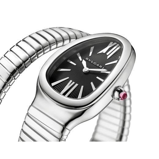 Montre Serpenti Tubogas avec boîtier et bracelet une spirale en acier inoxydable, cadran en opaline noire. SrpntTubogas-black-dial2 image 2