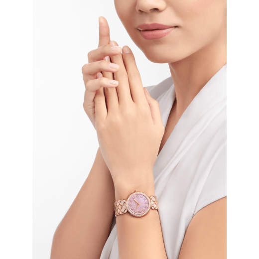 DIVAS' DREAM watch featuring a 18 kt rose gold case and bracelet set with brilliant-cut diamonds, pink opal dial and 12 diamond indexes. Water-resistant up to 30 meters 103647 image 2