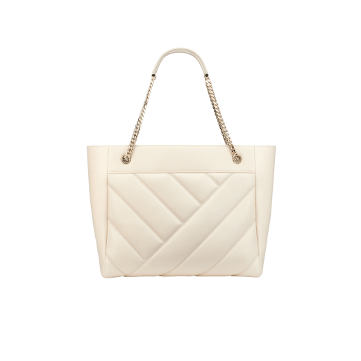 Serpenti Cabochon large tote bag in ivory opal quilted and smooth calf leather with black nappa leather lining and gold-plated brass hardware. 1198-NSM image 3