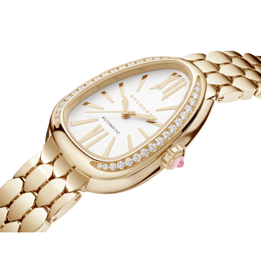 Serpenti Seduttori watch in 18 kt yellow gold with mechanical manufacture movement with automatic winding, diamond-set bezel and white opaline dial. Water-resistant up to 30 metres 103898 image 2
