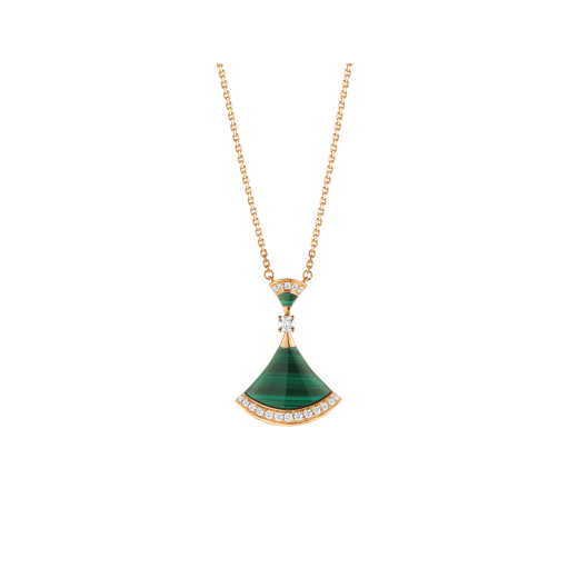 DIVAS' DREAM 18 kt yellow gold necklace set with malachite, a round brilliant-cut diamond (0.10) and pavé diamonds (0.18) 358127 image 1