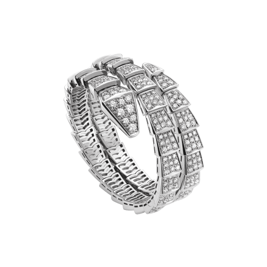 Serpenti two-coil bracelet in 18 kt white gold, set with full pavé diamonds. BR855118 image 3
