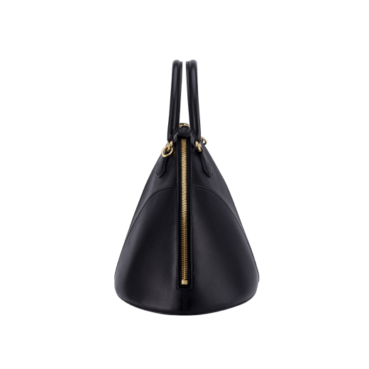Marquise large top handle bag in black goat leather with black nappa leather lining and zipped closure. Detachable signature black goat leather charm with mirror. DAS-001-1324L image 6