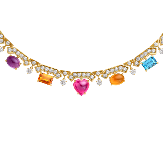 Allegra 18 kt yellow gold necklace set with amethysts, peridots, pink tourmalines, citrine quartzes, blue topazes and pavé diamonds CL859870 image 3