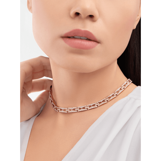 B.zero1 Rock Chain 18 kt rose gold necklace with a round studded pendant and pavé diamonds, also wearable separately with the included additional chain. 360212 image 5