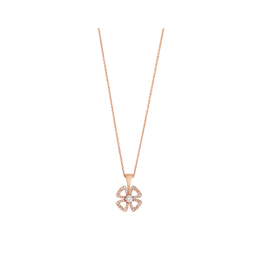 Fiorever 18 kt rose gold necklace set with a central brilliant-cut diamond and pavé diamonds 358156 image 1