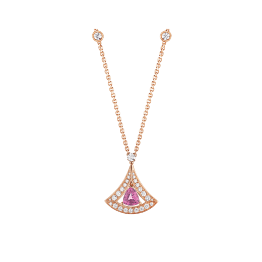 DIVAS' DREAM openwork necklace with 18 kt rose gold chain set with diamonds and 18 kt rose gold pendant with a pink tourmaline and set with pavé diamonds. 354366 image 1