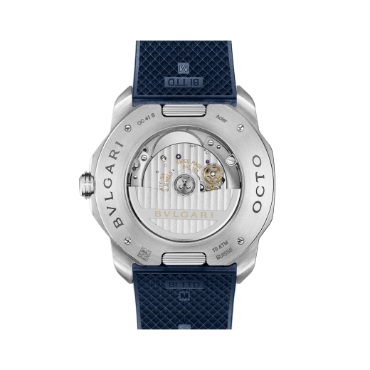 Octo Roma Automatic watch with mechanical manufacture movement, automatic winding, satin-brushed and polished stainless steel case and interchangeable bracelet, blue Clous de Paris dial. Water-resistant up to 100 meters. 103739 image 9