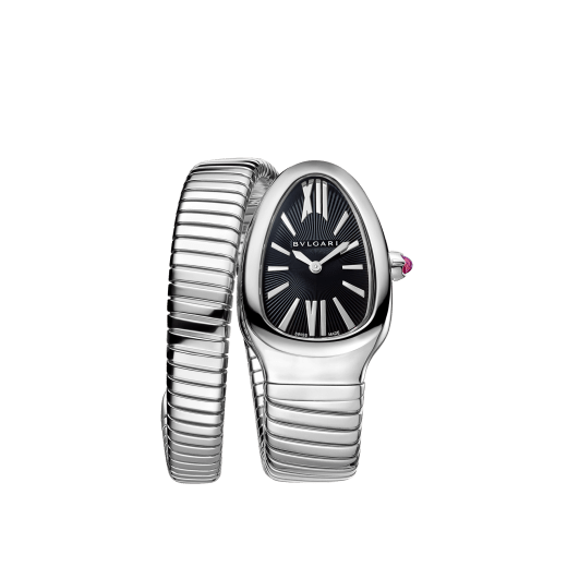 Serpenti Tubogas single spiral watch in stainless steel case and bracelet, with black opaline dial. SrpntTubogas-black-dial2 image 1