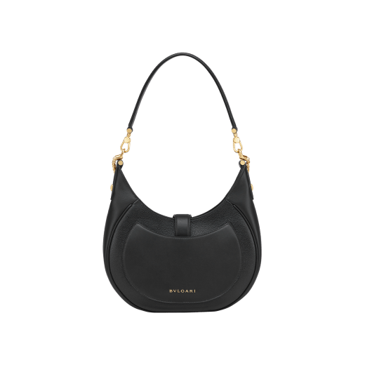Serpenti Ellipse medium shoulder bag in Urban grain and smooth ivory opal calf leather with flamingo quartz pink gros grain lining. Captivating snakehead closure in gold-plated brass embellished with black onyx scales and red enamel eyes. 1190-UCL image 5