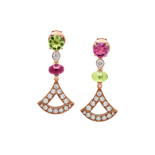 DIVAS' DREAM 18 kt rose gold earrings set with coloured gemstones and pavé diamonds 355616 image 1