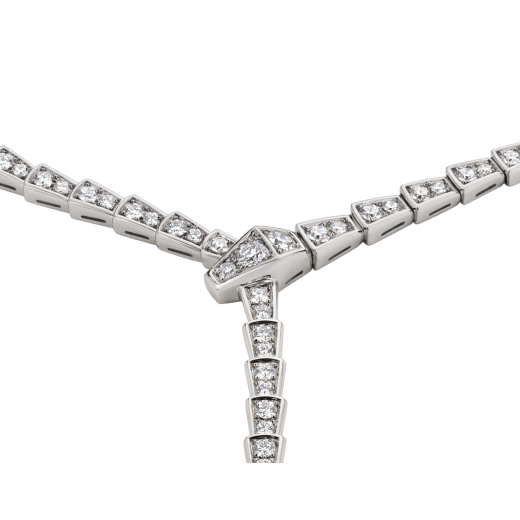 Serpenti Viper slim necklace in 18 kt white gold, set with full pavé diamonds. 351090 image 2