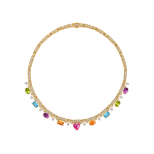 Allegra 18 kt yellow gold necklace set with amethysts, peridots, pink tourmalines, citrine quartzes, blue topazes and pavé diamonds CL859870 image 1