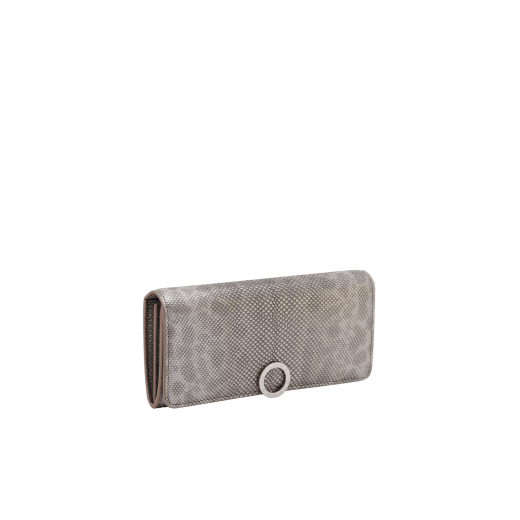 BULGARI BULGARI large wallet in moon silver black metallic karung skin with black calf leather interior. Iconic gold-plated brass clip with flap closure. 579-WLT-SLI-POC-CL-MK image 1