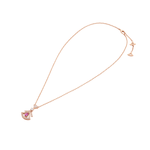 Divas' Dream necklace in 18 kt rose gold set with a pear-shaped pink sapphire, a round brilliant-cut diamond and pavé diamonds. Chinese Valentine's Day Special Edition 360615 image 2