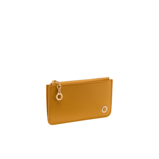 BULGARI BULGARI zipped card holder in soft, drummed, taupe quartz brown calf leather with crystal rose nappa leather interior. Zip fastening with iconic light gold-plated zip puller. ZIP-CC-HOLD-UVL image 1