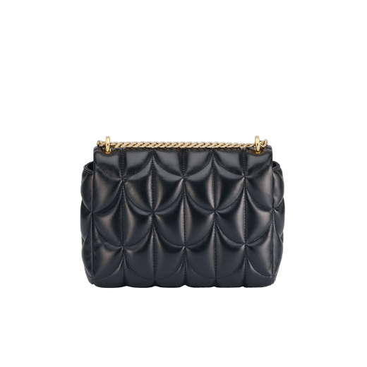 Serpenti Sugarloaf medium shoulder bag in black calf leather with a maxi Calla Matelassé motif and black nappa leather lining. Captivating snakehead magnetic closure in gold-plated brass. SSL-001-1312M image 2