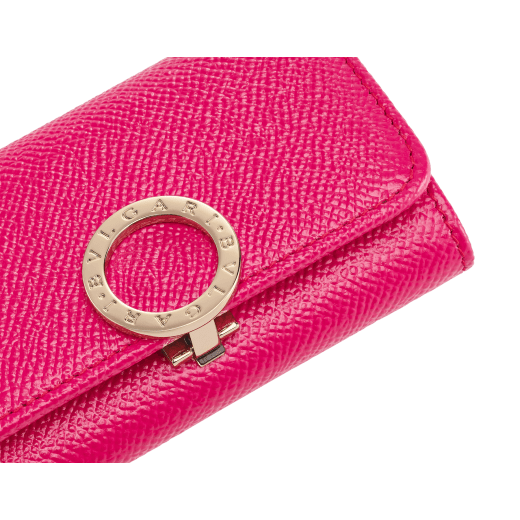 BULGARI BULGARI small keyholder in sun citrine yellow bright grain calf leather with moonbeam pearl light grey nappa leather interior. Iconic light gold-plated brass clip with flap cover closure. 579-KEYHOLDER-Sb image 3
