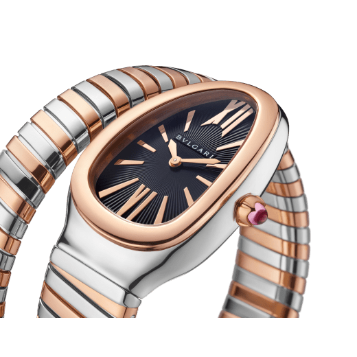 Serpenti Tubogas single spiral watch in 18 kt rose gold and stainless steel case and bracelet, with black opaline dial. SERPENTI-TUBOGAS-1T-BlackDial image 2