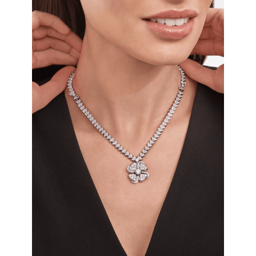 Fiorever 18 kt white gold necklace set with a central diamond (0.70 ct) and pavé diamonds 357377 image 4