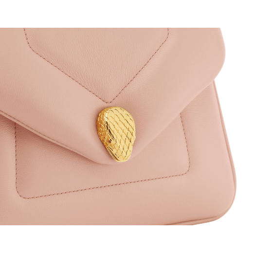 Serpenti Reverse small top handle bag in black quilted Metropolitan calf leather with black nappa leather lining. Captivating snakehead magnetic closure in gold-plated brass embellished with red enamel eyes. 1234-MCL image 5