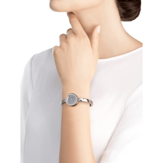 B.zero1 watch with stainless steel case, blue mother-of-pearl dial set with diamond indexes, stainless steel bangle. Small size. B01watch-white-white-dial2 image 4