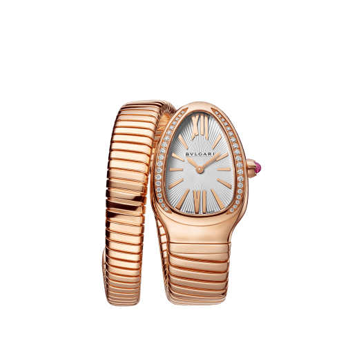Serpenti Tubogas 單圈腕錶，18K 玫瑰金錶殼鑲飾明亮型切割鑽石，銀色蛋白石錶盤，18K 玫瑰金錶帶。 103003 image 1