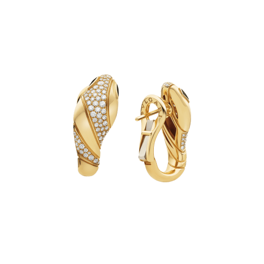 Orecchini Serpenti in oro giallo 18 kt con semi-pavé di diamanti e occhi in onice nera. 362636 image 3