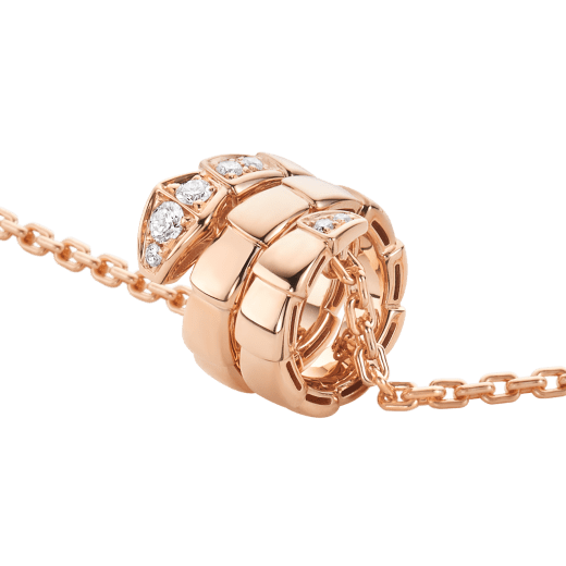 Serpenti Viper Halskette aus 18 Karat Roségold, halb ausgefasst mit Diamant-Pavé 357794 image 3