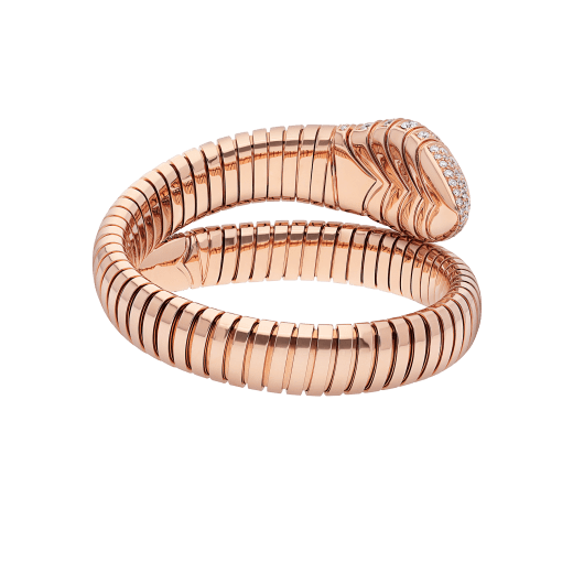 Serpenti Tubogas single spiral bracelet in 18 kt rose gold, set with pavé diamonds on the head and the tail. BR856845 image 3