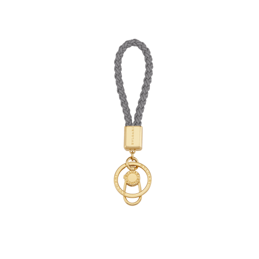 Portachiavi Bvlgari Bvlgari in morbido vitello intrecciato rosso rubino. Moschettone e anello con doppio logo BVLGARI in ottone placcato oro. BB-BRAIDKEYCH image 1