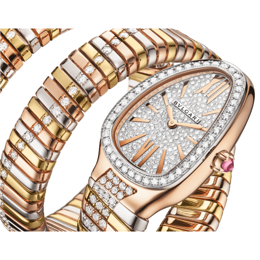 Serpenti Tubogas Infiniti 雙螺旋腕錶，18K 玫瑰金、黃金和白金材質，鑲飾鑽石，錶盤飾以全密鑲鑽石。防水深度 30 公尺。 104096 image 2