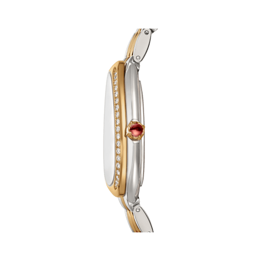 Serpenti Seduttori watch in 18 kt yellow gold and stainless steel with diamond-set bezel and white mother-of-pearl dial. Water-resistant up to 30 metres 103755 image 3