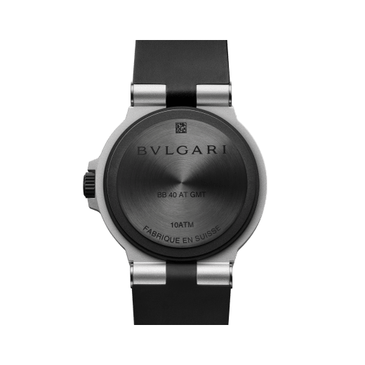 Bvlgari Aluminium GMT watch with mechanical movement, automatic winding, GMT 24h function, 40 mm aluminium case, black rubber bezel with double logo engraving, white dial, SLN indexes and hands, titanium caseback and black rubber bracelet. Water-resistant up to 100 metres 103963 image 4