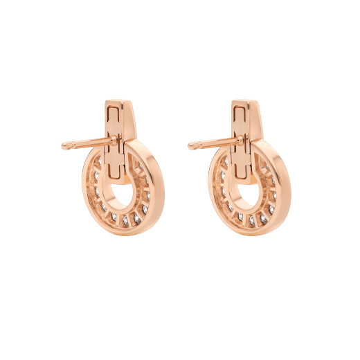 BVLGARI BVLGARI Openwork 18 kt rose gold earrings set with full pavé diamonds 357318 image 3
