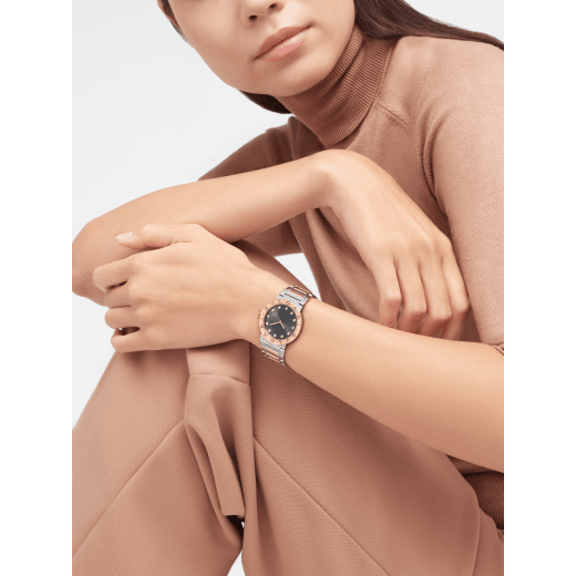 Bvlgari Bvlgari Lady 腕錶，精鋼錶殼，18K 玫瑰金錶圈鐫刻雙品牌標誌，灰色漆面錶盤，鑽石時標，精鋼和 18K 玫瑰金錶帶。 103067 image 1