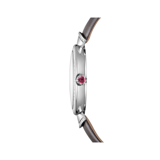DIVAS' DREAM watch with 18 kt white gold case set with brilliant-cut diamonds, natural acetate dial, diamond indexes and grey satin bracelet 102434 image 3