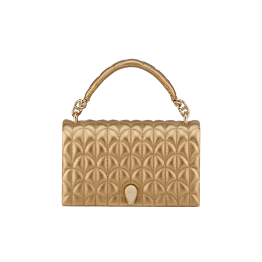Serpenti Sugarloaf shoulder bag in black calf leather with a distinctive Calla Matelassé motif and black nappa leather lining. Captivating snakehead magnetic closure in gold-plated brass embellished with red enamel eyes. SCB-001-1295S-CALF image 4