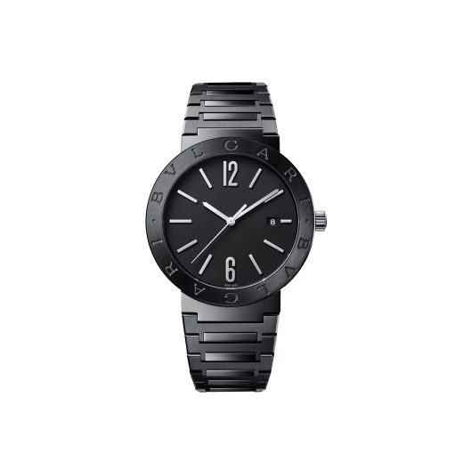 BVLGARI BVLGARI watch with mechanical manufacture movement, automatic winding and date, 41 mm stainless steel case and bracelet with Diamond Like Carbon treatment, and black lacquered dial. Water-resistant up to 50 metres 103540 image 1