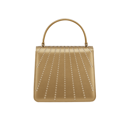 Serpenti Forever top handle bag in ivory opal laser-cut calf leather with caramel topaz beige nappa leather lining. Captivating snakehead closure in light gold-plated brass embellished with matt and shiny ivory opal enamel scales and black onyx eyes. 752-LCL image 3